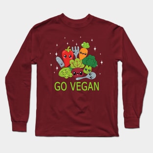 Go Vegan - Kawaii Vegetables Long Sleeve T-Shirt